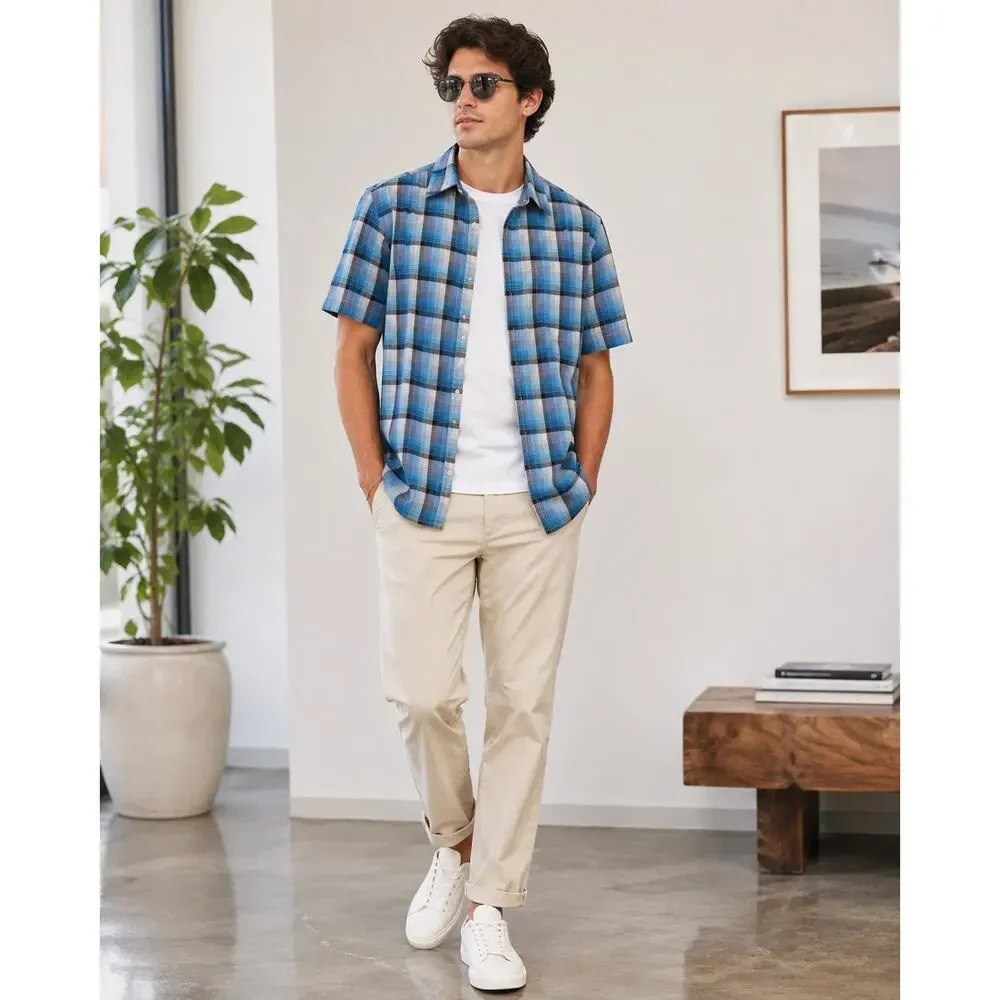 Patagonia Fezzman Men’s Small Blue Plaid Organic Cotton Camp Short Sleeve‎ Shirt